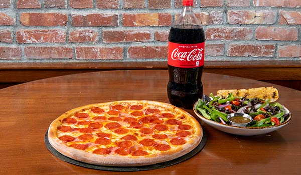 Large Two Topping Pizza, Hosue Salad & Soda