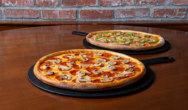 Two Medium Three Topping Pizzas